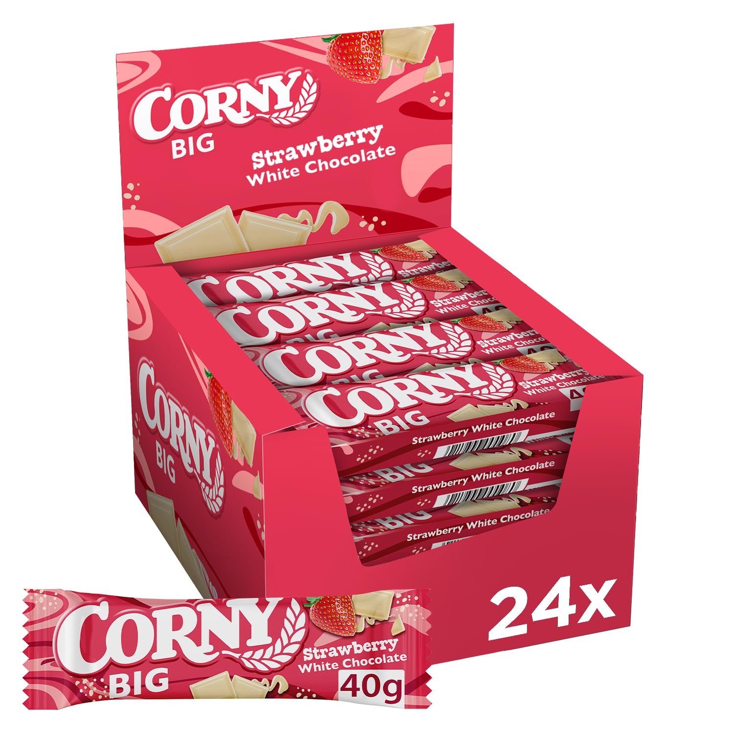 Corny Big Strawberry White Chocolate, 24-Pack